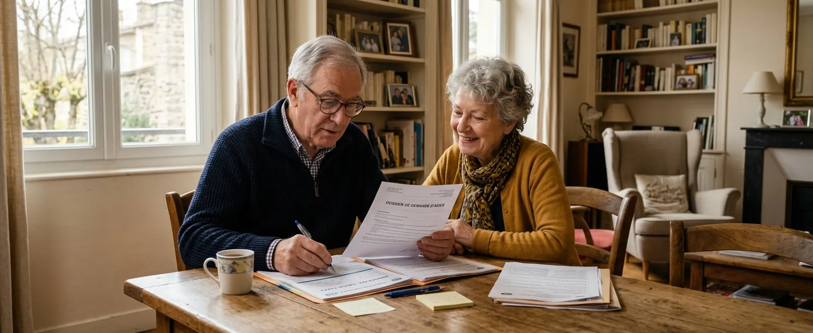 Couple senior préparant son dossier de demande d’aides