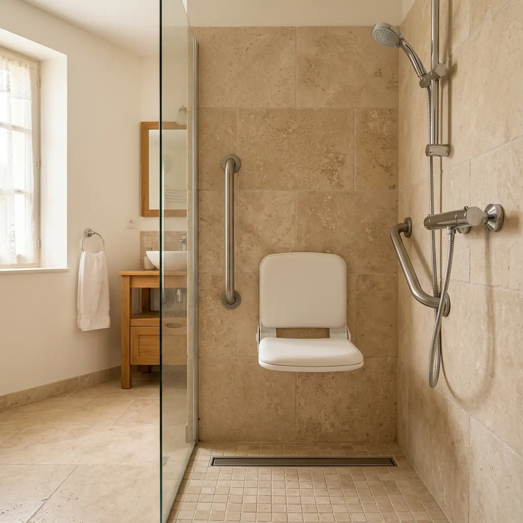 Siège de douche mural et barres d’appui